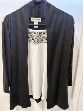 Cathy Daniels Black Open-Front Cardigan with Ivory Embellished Tank